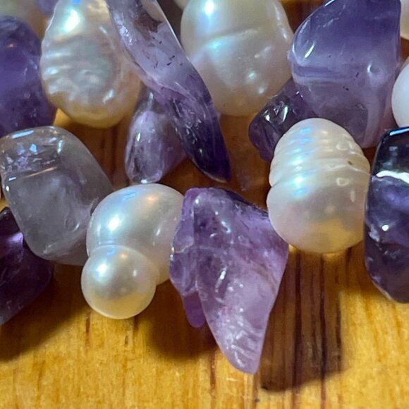 Handmade Multi-Strand Amethyst & Freshwater Pearl Statement Necklace - Picture 5 of 9